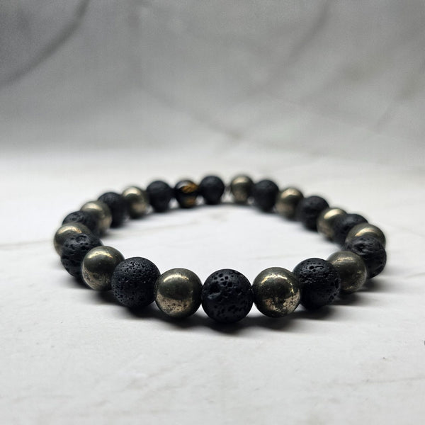 Fire Protection Pyrite and Lava Bracelet